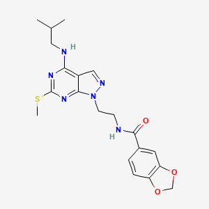 molecular formula C20H24N6O3S B2540958 N-(2-(4-(isobutylamino)-6-(methylthio)-1H-pyrazolo[3,4-d]pyrimidin-1-yl)ethyl)benzo[d][1,3]dioxole-5-carboxamide CAS No. 941941-78-2
