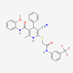 5-cyano-N-(2-methoxyphenyl)-2-methyl-6-((2-oxo-2-((3-(trifluoromethyl)phenyl)amino)ethyl)thio)-4-phenyl-1,4-dihydropyridine-3-carboxamide