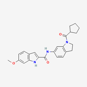 molecular formula C24H25N3O3 B2541108 N-(1-(cyclopentanecarbonyl)indolin-6-yl)-6-methoxy-1H-indole-2-carboxamide CAS No. 1448027-78-8