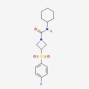 molecular formula C16H21FN2O3S B2541227 N-cyclohexyl-3-((4-fluorophenyl)sulfonyl)azetidine-1-carboxamide CAS No. 1448047-06-0