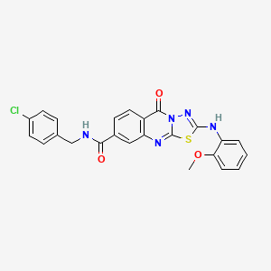 molecular formula C24H18ClN5O3S B2541233 N-[(4-chlorophenyl)methyl]-2-[(2-methoxyphenyl)amino]-5-oxo-5H-[1,3,4]thiadiazolo[2,3-b]quinazoline-8-carboxamide CAS No. 893784-36-6