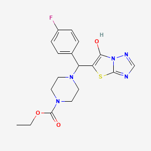 molecular formula C18H20FN5O3S B2541241 Ethyl 4-((4-fluorophenyl)(6-hydroxythiazolo[3,2-b][1,2,4]triazol-5-yl)methyl)piperazine-1-carboxylate CAS No. 868220-24-0