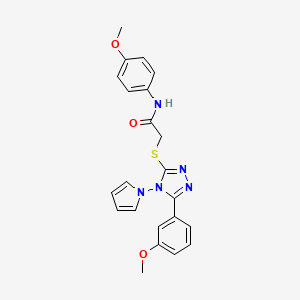 molecular formula C22H21N5O3S B2541271 N-(4-methoxyphenyl)-2-{[5-(3-methoxyphenyl)-4-(1H-pyrrol-1-yl)-4H-1,2,4-triazol-3-yl]sulfanyl}acetamide CAS No. 896318-44-8