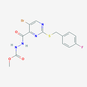 molecular formula C14H12BrFN4O3S B254129 methyl 2-({5-bromo-2-[(4-fluorobenzyl)sulfanyl]pyrimidin-4-yl}carbonyl)hydrazinecarboxylate 