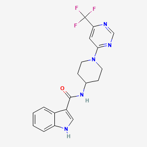 molecular formula C19H18F3N5O B2541338 N-(1-(6-(trifluoromethyl)pyrimidin-4-yl)piperidin-4-yl)-1H-indole-3-carboxamide CAS No. 2034348-66-6