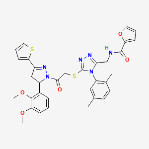 N-((5-((2-(5-(2,3-dimethoxyphenyl)-3-(thiophen-2-yl)-4,5-dihydro-1H-pyrazol-1-yl)-2-oxoethyl)thio)-4-(2,5-dimethylphenyl)-4H-1,2,4-triazol-3-yl)methyl)furan-2-carboxamide