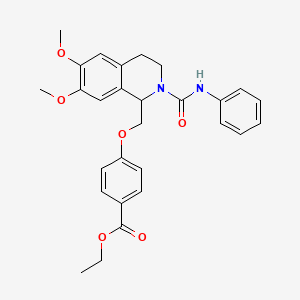 molecular formula C28H30N2O6 B2541384 ethyl 4-{[6,7-dimethoxy-2-(phenylcarbamoyl)-1,2,3,4-tetrahydroisoquinolin-1-yl]methoxy}benzoate CAS No. 449766-80-7