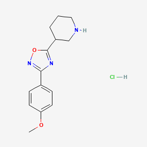 molecular formula C14H18ClN3O2 B2541417 3-(4-Methoxyphenyl)-5-(piperidin-3-yl)-1,2,4-oxadiazole hydrochloride CAS No. 851882-54-7