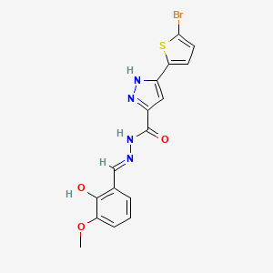 molecular formula C16H13BrN4O3S B2541419 3-(5-bromothiophen-2-yl)-N'-[(E)-(2-hydroxy-3-methoxyphenyl)methylidene]-1H-pyrazole-5-carbohydrazide CAS No. 488700-92-1