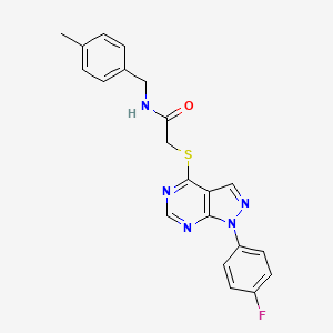 molecular formula C21H18FN5OS B2541428 2-[1-(4-fluorophenyl)pyrazolo[3,4-d]pyrimidin-4-yl]sulfanyl-N-[(4-methylphenyl)methyl]acetamide CAS No. 872856-81-0