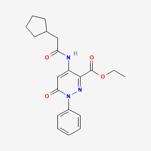 molecular formula C20H23N3O4 B2541432 Ethyl 4-(2-cyclopentylacetamido)-6-oxo-1-phenyl-1,6-dihydropyridazine-3-carboxylate CAS No. 942009-76-9