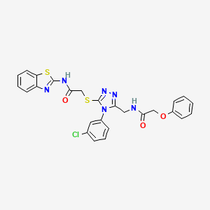 molecular formula C26H21ClN6O3S2 B2541455 N-(benzo[d]thiazol-2-yl)-2-((4-(3-chlorophenyl)-5-((2-phenoxyacetamido)methyl)-4H-1,2,4-triazol-3-yl)thio)acetamide CAS No. 391950-49-5