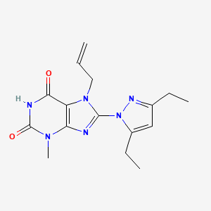 molecular formula C16H20N6O2 B2541492 8-(3,5-Diethylpyrazolyl)-3-methyl-7-prop-2-enyl-1,3,7-trihydropurine-2,6-dione CAS No. 1014032-45-1