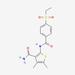 molecular formula C16H18N2O4S2 B2541493 2-(4-(Ethylsulfonyl)benzamido)-4,5-dimethylthiophene-3-carboxamide CAS No. 886923-35-9