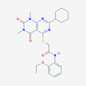 molecular formula C24H29N5O4S B2541497 2-((2-cyclohexyl-6,8-dimethyl-5,7-dioxo-5,6,7,8-tetrahydropyrimido[4,5-d]pyrimidin-4-yl)thio)-N-(2-ethoxyphenyl)acetamide CAS No. 893914-30-2