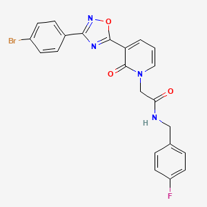 molecular formula C22H16BrFN4O3 B2541498 2-[3-[3-(4-bromophenyl)-1,2,4-oxadiazol-5-yl]-2-oxopyridin-1(2H)-yl]-N-(4-fluorobenzyl)acetamide CAS No. 1105234-75-0