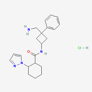 molecular formula C21H29ClN4O B2541508 N-[3-(Aminomethyl)-3-phenylcyclobutyl]-2-pyrazol-1-ylcyclohexane-1-carboxamide;hydrochloride CAS No. 2418630-06-3