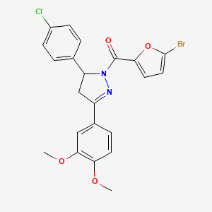 molecular formula C22H18BrClN2O4 B2541514 (5-Bromofuran-2-yl)-[3-(4-chlorophenyl)-5-(3,4-dimethoxyphenyl)-3,4-dihydropyrazol-2-yl]methanone CAS No. 402950-78-1