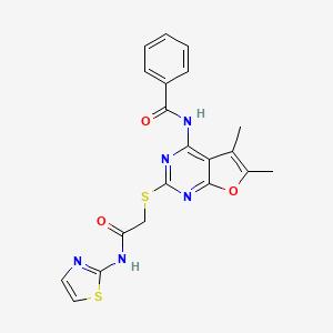molecular formula C20H17N5O3S2 B2541643 N-[5,6-DIMETHYL-2-({[(1,3-THIAZOL-2-YL)CARBAMOYL]METHYL}SULFANYL)FURO[2,3-D]PYRIMIDIN-4-YL]BENZAMIDE CAS No. 612522-58-4