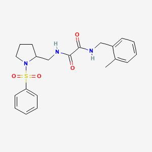 molecular formula C21H25N3O4S B2541674 N1-(2-methylbenzyl)-N2-((1-(phenylsulfonyl)pyrrolidin-2-yl)methyl)oxalamide CAS No. 896270-68-1