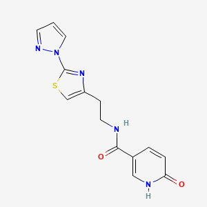 molecular formula C14H13N5O2S B2541825 N-(2-(2-(1H-pyrazol-1-yl)thiazol-4-yl)ethyl)-6-oxo-1,6-dihydropyridine-3-carboxamide CAS No. 1448077-90-4