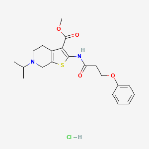 molecular formula C21H27ClN2O4S B2541837 methyl 2-(3-phenoxypropanamido)-6-(propan-2-yl)-4H,5H,6H,7H-thieno[2,3-c]pyridine-3-carboxylate hydrochloride CAS No. 1215498-88-6