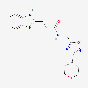 molecular formula C18H21N5O3 B2541906 3-(1H-1,3-benzodiazol-2-yl)-N-{[3-(oxan-4-yl)-1,2,4-oxadiazol-5-yl]methyl}propanamide CAS No. 2034291-68-2