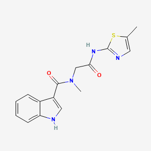 molecular formula C16H16N4O2S B2542010 2-[1-(1H-indol-3-yl)-N-methylformamido]-N-(5-methyl-1,3-thiazol-2-yl)acetamide CAS No. 1251542-80-9