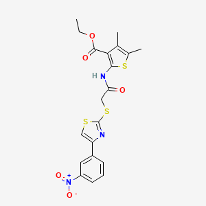 molecular formula C20H19N3O5S3 B2542063 Ethyl 4,5-dimethyl-2-(2-((4-(3-nitrophenyl)thiazol-2-yl)thio)acetamido)thiophene-3-carboxylate CAS No. 727689-81-8