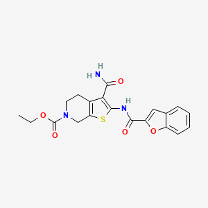 molecular formula C20H19N3O5S B2542139 ethyl 2-(1-benzofuran-2-amido)-3-carbamoyl-4H,5H,6H,7H-thieno[2,3-c]pyridine-6-carboxylate CAS No. 923457-92-5