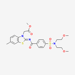 molecular formula C24H29N3O7S2 B2542209 Methyl 2-[2-[4-[bis(2-methoxyethyl)sulfamoyl]benzoyl]imino-6-methyl-1,3-benzothiazol-3-yl]acetate CAS No. 941871-89-2