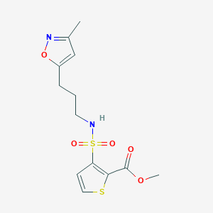 molecular formula C13H16N2O5S2 B2542361 methyl 3-(N-(3-(3-methylisoxazol-5-yl)propyl)sulfamoyl)thiophene-2-carboxylate CAS No. 2034334-01-3