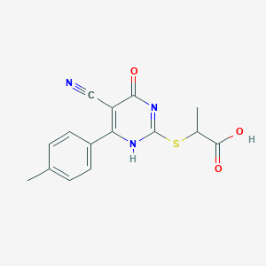 molecular formula C15H13N3O3S B254247 2-[[5-cyano-6-(4-methylphenyl)-4-oxo-1H-pyrimidin-2-yl]sulfanyl]propanoic acid 