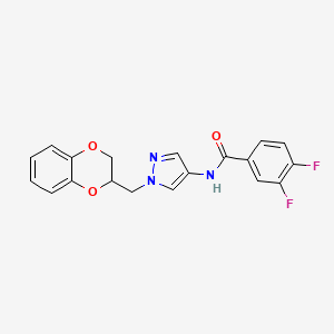 molecular formula C19H15F2N3O3 B2542483 N-{1-[(2,3-dihydro-1,4-benzodioxin-2-yl)methyl]-1H-pyrazol-4-yl}-3,4-difluorobenzamide CAS No. 1798042-75-7