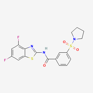 molecular formula C18H15F2N3O3S2 B2542497 N-(4,6-difluoro-1,3-benzothiazol-2-yl)-3-(pyrrolidine-1-sulfonyl)benzamide CAS No. 796992-25-1