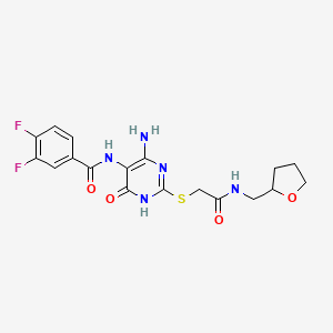molecular formula C18H19F2N5O4S B2542593 N-(4-amino-6-oxo-2-((2-oxo-2-(((tetrahydrofuran-2-yl)methyl)amino)ethyl)thio)-1,6-dihydropyrimidin-5-yl)-3,4-difluorobenzamide CAS No. 888428-04-4