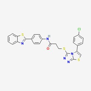 molecular formula C26H18ClN5OS3 B2542617 N-(4-(benzo[d]thiazol-2-yl)phenyl)-3-((5-(4-chlorophenyl)thiazolo[2,3-c][1,2,4]triazol-3-yl)thio)propanamide CAS No. 690960-07-7