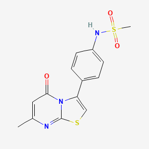molecular formula C14H13N3O3S2 B2542656 N-(4-(7-methyl-5-oxo-5H-thiazolo[3,2-a]pyrimidin-3-yl)phenyl)methanesulfonamide CAS No. 1172774-41-2