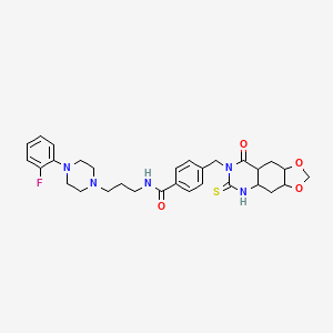 molecular formula C30H30FN5O4S B2542667 N-{3-[4-(2-fluorophenyl)piperazin-1-yl]propyl}-4-({8-oxo-6-sulfanylidene-2H,5H,6H,7H,8H-[1,3]dioxolo[4,5-g]quinazolin-7-yl}methyl)benzamide CAS No. 896705-21-8