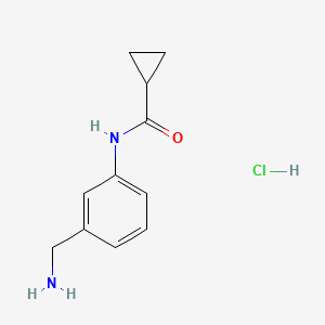 molecular formula C11H15ClN2O B2542670 N-[3-(Aminomethyl)phenyl]cyclopropanecarboxamide;hydrochloride CAS No. 2551116-96-0