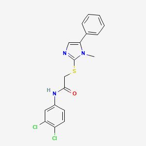 molecular formula C18H15Cl2N3OS B2542689 N-(3,4-dichlorophenyl)-2-[(1-methyl-5-phenyl-1H-imidazol-2-yl)sulfanyl]acetamide CAS No. 932352-56-2