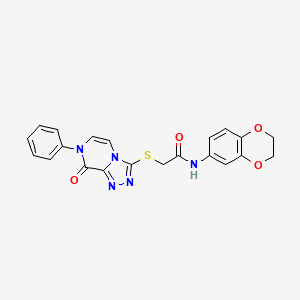 molecular formula C21H17N5O4S B2542705 N-(2,3-dihydro-1,4-benzodioxin-6-yl)-2-({8-oxo-7-phenyl-7H,8H-[1,2,4]triazolo[4,3-a]pyrazin-3-yl}sulfanyl)acetamide CAS No. 1242873-87-5