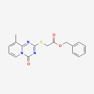 molecular formula C17H15N3O3S B2542709 benzyl 2-({9-methyl-4-oxo-4H-pyrido[1,2-a][1,3,5]triazin-2-yl}sulfanyl)acetate CAS No. 896345-45-2