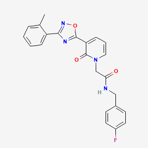 molecular formula C23H19FN4O3 B2542936 N-[(4-fluorophenyl)methyl]-2-{3-[3-(2-methylphenyl)-1,2,4-oxadiazol-5-yl]-2-oxo-1,2-dihydropyridin-1-yl}acetamide CAS No. 1251595-98-8