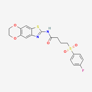 molecular formula C19H17FN2O5S2 B2542999 N-(6,7-dihydro-[1,4]dioxino[2,3-f][1,3]benzothiazol-2-yl)-4-(4-fluorophenyl)sulfonylbutanamide CAS No. 941907-42-2