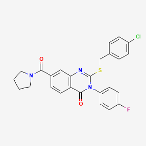 2-((4-chlorobenzyl)thio)-3-(4-fluorophenyl)-7-(pyrrolidine-1-carbonyl)quinazolin-4(3H)-one