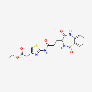 molecular formula C19H20N4O5S B2543237 ethyl 2-(2-(3-(2,5-dioxo-2,3,4,5-tetrahydro-1H-benzo[e][1,4]diazepin-3-yl)propanamido)thiazol-4-yl)acetate CAS No. 1192279-61-0