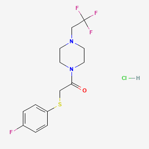 molecular formula C14H17ClF4N2OS B2543296 2-((4-Fluorophenyl)thio)-1-(4-(2,2,2-trifluoroethyl)piperazin-1-yl)ethanone hydrochloride CAS No. 1351618-00-2