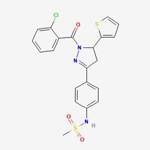 molecular formula C21H18ClN3O3S2 B2543303 N-(4-(1-(2-chlorobenzoyl)-5-(thiophen-2-yl)-4,5-dihydro-1H-pyrazol-3-yl)phenyl)methanesulfonamide CAS No. 865615-66-3