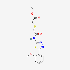 molecular formula C15H17N3O4S2 B2543310 Ethyl 2-((2-((5-(2-methoxyphenyl)-1,3,4-thiadiazol-2-yl)amino)-2-oxoethyl)thio)acetate CAS No. 394231-70-0